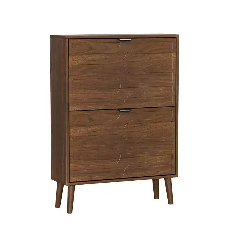 Scarpiera rustica con ante a ribalta, ripiani regolabili e dispositivo antiribaltamento – Noce, larghezza 80 cm o 60 cm