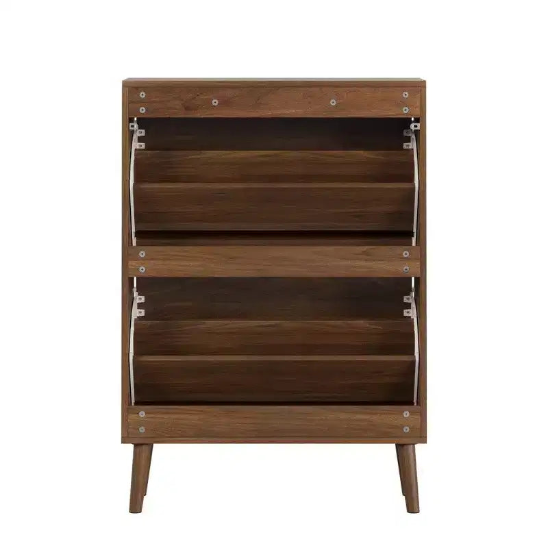 Scarpiera rustica con ante a ribalta, ripiani regolabili e dispositivo antiribaltamento – Noce, larghezza 80 cm o 60 cm