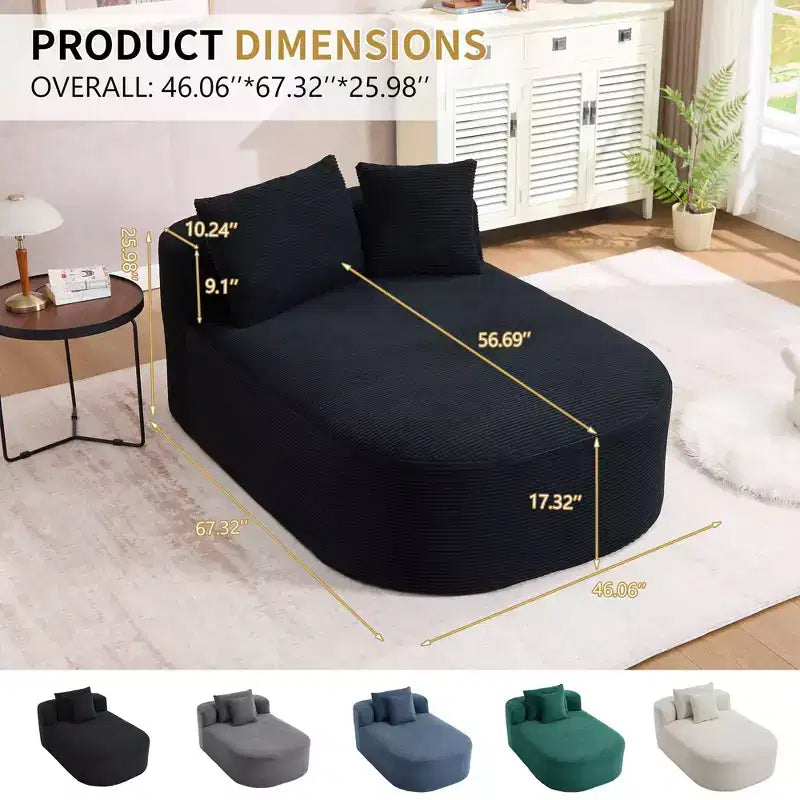Divano letto con chaise longue gigante senza struttura, rivestimento in velluto a coste – Soggiorno e appartamento