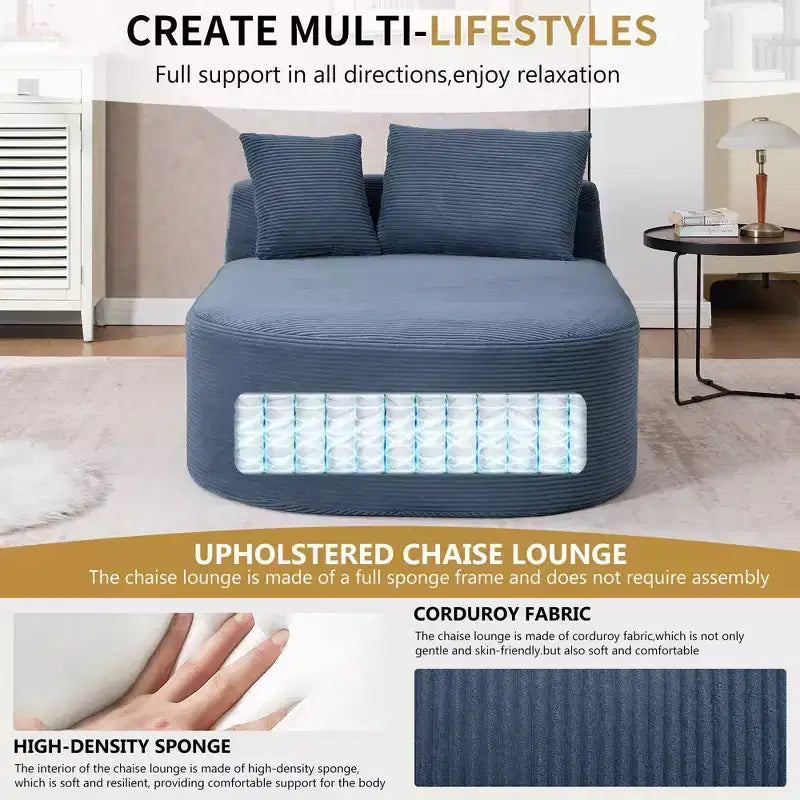 Divano letto con chaise longue gigante senza struttura, rivestimento in velluto a coste – Soggiorno e appartamento