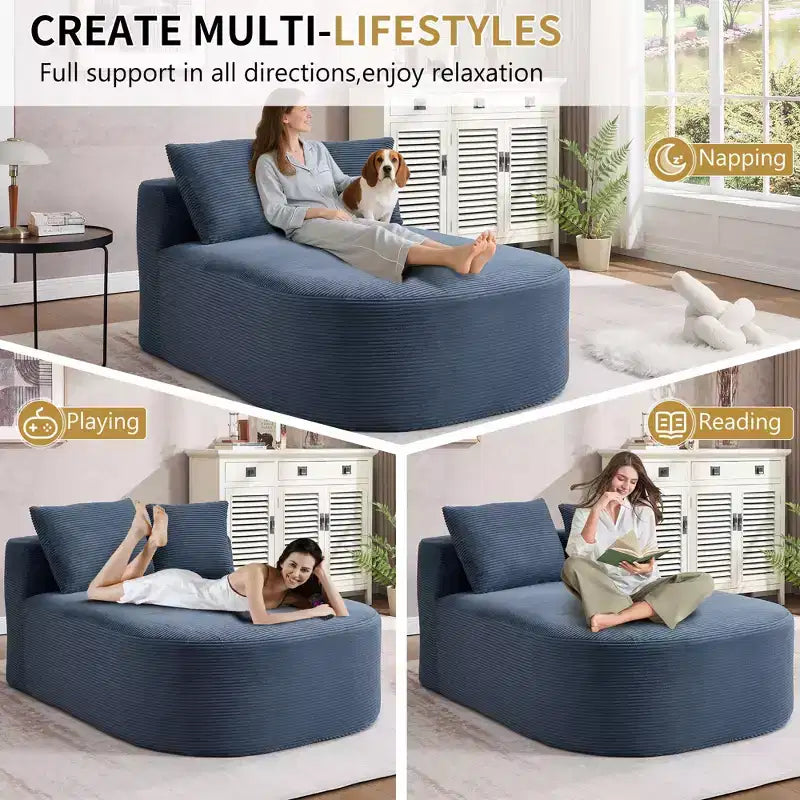 Divano letto con chaise longue gigante senza struttura, rivestimento in velluto a coste – Soggiorno e appartamento
