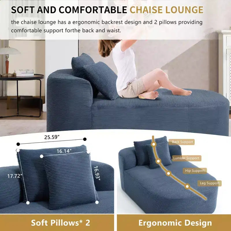Divano letto con chaise longue gigante senza struttura, rivestimento in velluto a coste – Soggiorno e appartamento