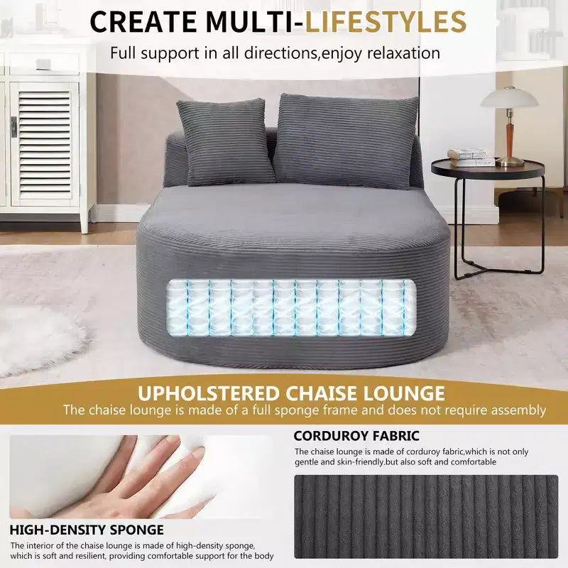 Divano letto con chaise longue gigante senza struttura, rivestimento in velluto a coste – Soggiorno e appartamento