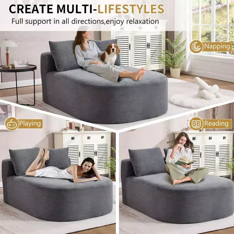 Divano letto con chaise longue gigante senza struttura, rivestimento in velluto a coste – Soggiorno e appartamento