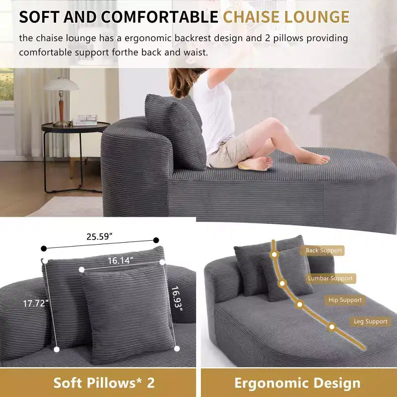 Divano letto con chaise longue gigante senza struttura, rivestimento in velluto a coste – Soggiorno e appartamento