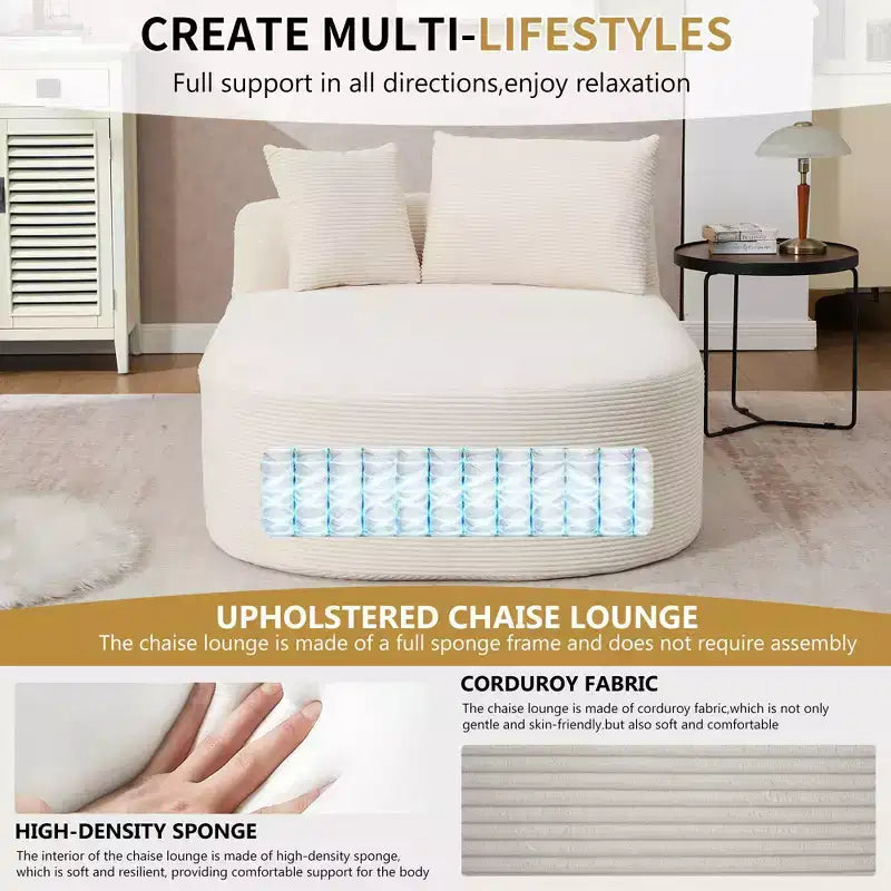 Divano letto con chaise longue gigante senza struttura, rivestimento in velluto a coste – Soggiorno e appartamento