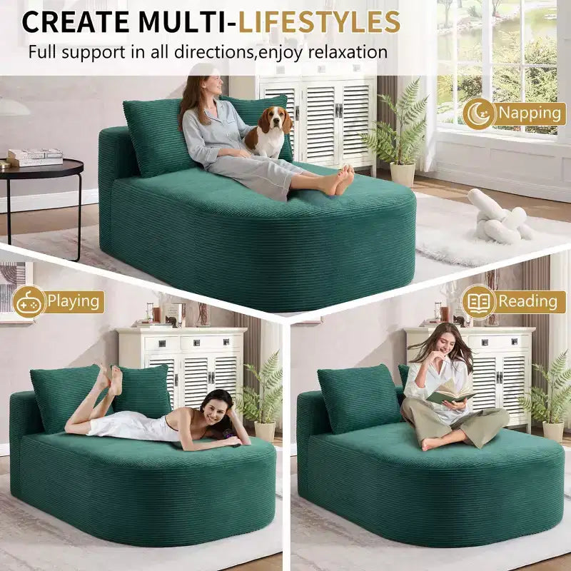 Divano letto con chaise longue gigante senza struttura, rivestimento in velluto a coste – Soggiorno e appartamento