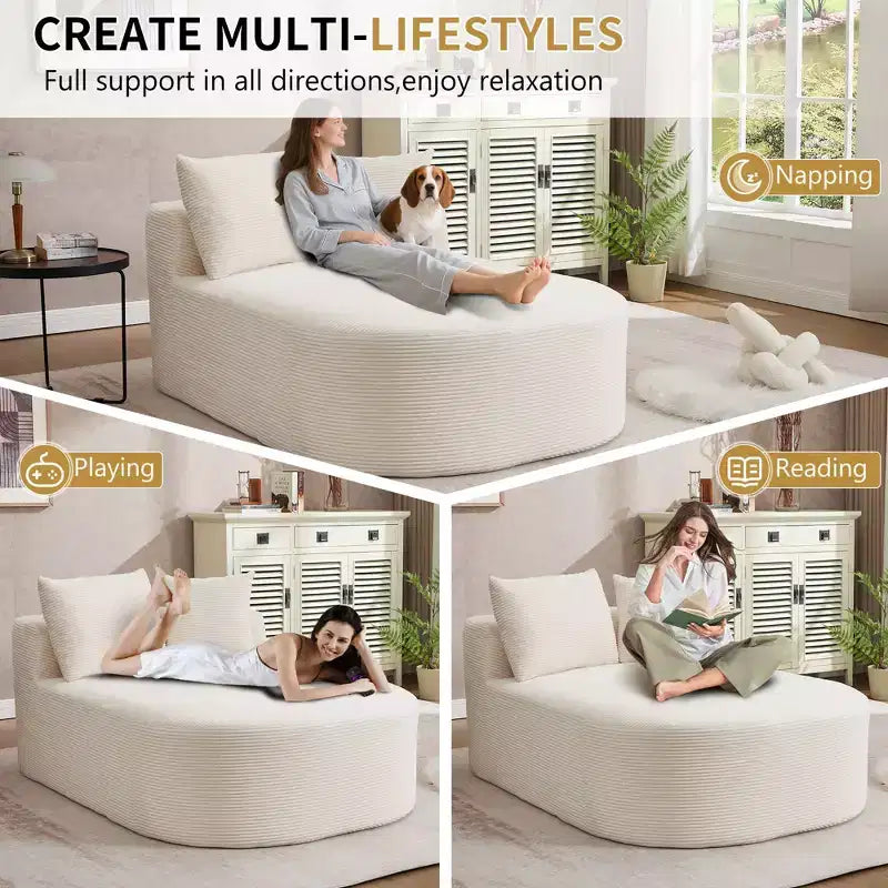 Divano letto con chaise longue gigante senza struttura, rivestimento in velluto a coste – Soggiorno e appartamento