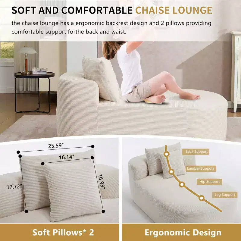Divano letto con chaise longue gigante senza struttura, rivestimento in velluto a coste – Soggiorno e appartamento