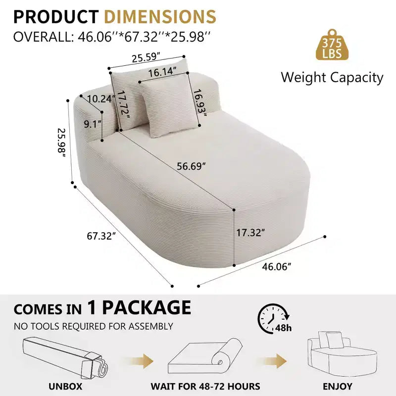 Divano letto con chaise longue gigante senza struttura, rivestimento in velluto a coste – Soggiorno e appartamento