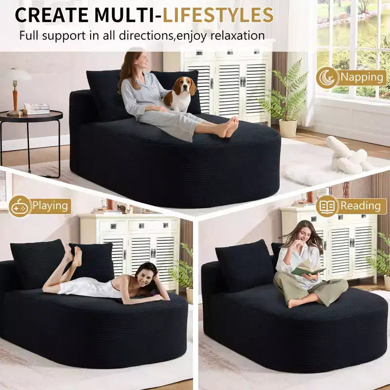 Divano letto con chaise longue gigante senza struttura, rivestimento in velluto a coste – Soggiorno e appartamento