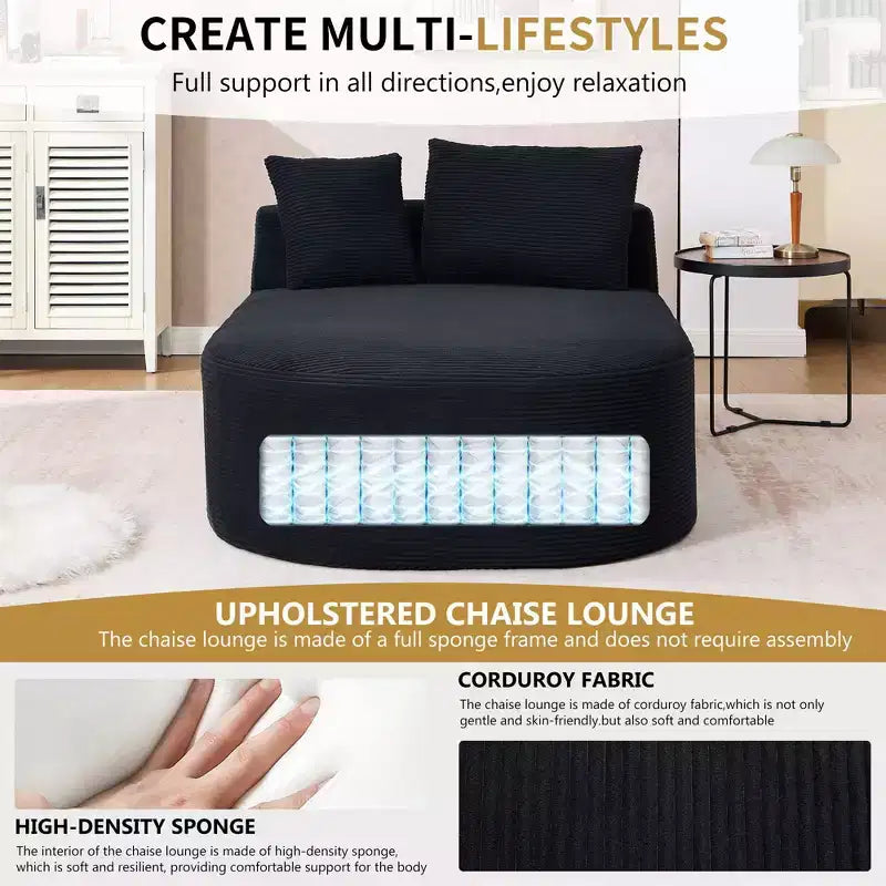 Divano letto con chaise longue gigante senza struttura, rivestimento in velluto a coste – Soggiorno e appartamento