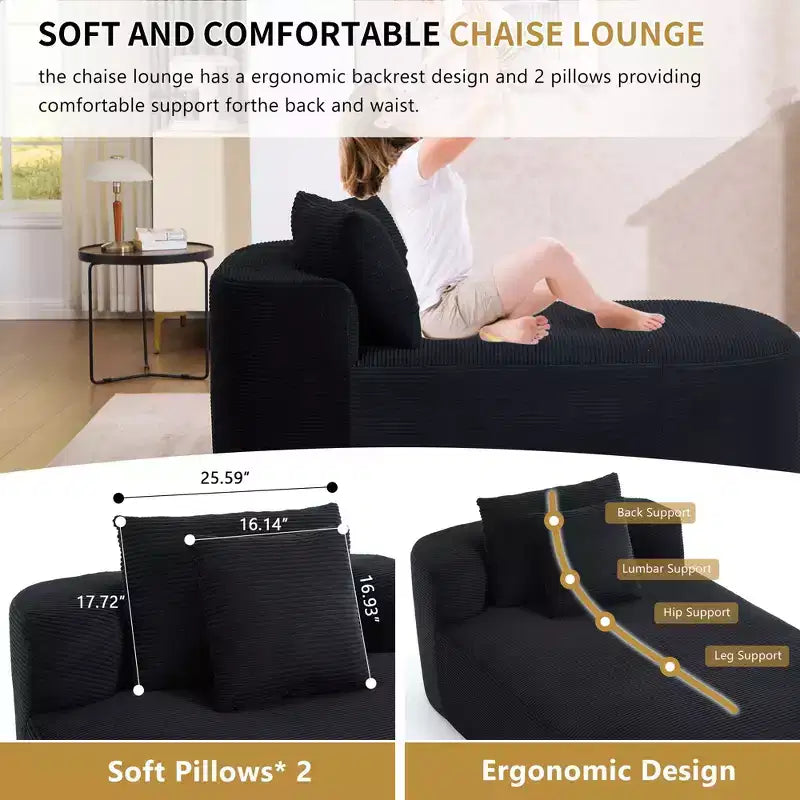 Divano letto con chaise longue gigante senza struttura, rivestimento in velluto a coste – Soggiorno e appartamento