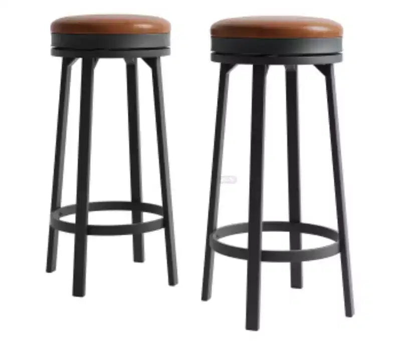 Set di 2 Sgabelli da Bar Girevoli, Struttura in Ferro e MDF, Sedile Girevole a 360° – Marrone