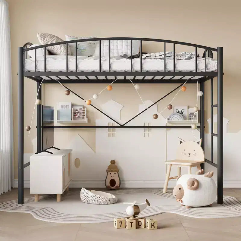 Telaio per letto a soppalco singolo in metallo, doghe in acciaio resistente, capacità 158 kg, spazio sotto il letto 118 cm – Per bambini, ragazzi e adulti