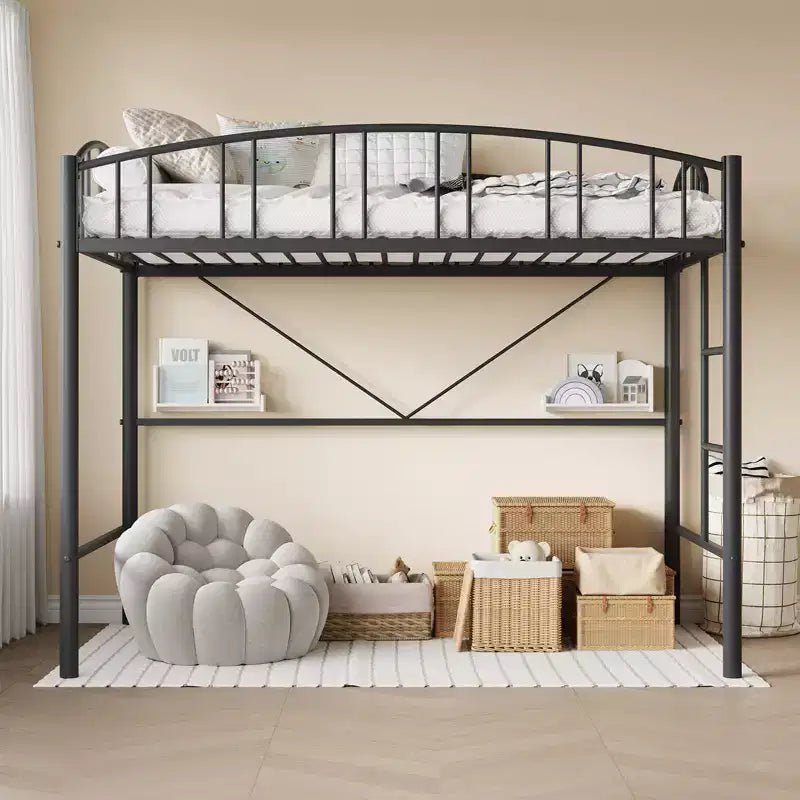 Telaio per letto a soppalco singolo in metallo, doghe in acciaio resistente, capacità 158 kg, spazio sotto il letto 118 cm – Per bambini, ragazzi e adulti