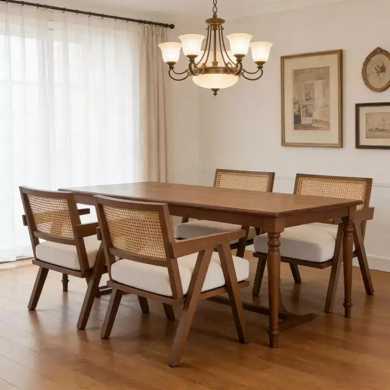 Sedia rustica in legno con braccioli, schienale in rattan e cuscino in lino – 74,9 cm H x 69,3 cm L x 67,8 cm P, capacità 136 kg