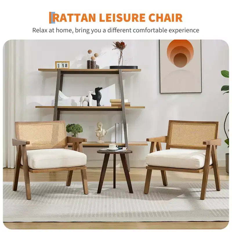 Sedia rustica in legno con braccioli, schienale in rattan e cuscino in lino – 74,9 cm H x 69,3 cm L x 67,8 cm P, capacità 136 kg