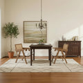 Wood Farmhouse Accent Chair with Arm, Rattan Backrest & Linen Cushion for Living Room, Bedroom