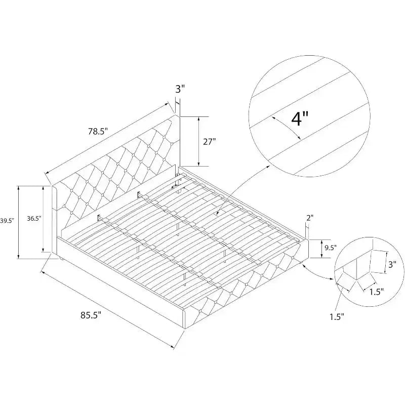 Letto a piattaforma Queen Size in similpelle con 4 cassetti e testiera regolabile – Blu, nessuna necessità di rete a molle