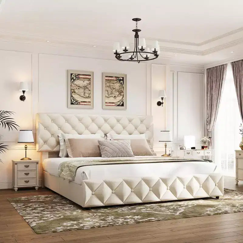 Letto a piattaforma Queen Size in similpelle con 4 cassetti e testiera regolabile – Blu, nessuna necessità di rete a molle