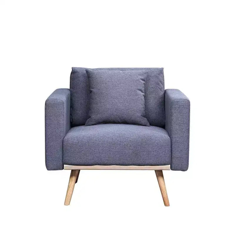 Poltrona Grigia in Lino con Porte di Ricarica USB, Tasche Laterali, Gambe in Legno Massello e Cuscino Decorativo