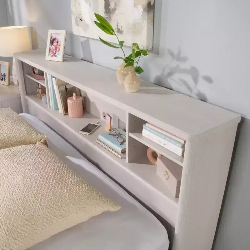 GDFStudio Tetsuya Modern Wooden Full/Queen Bookcase Headboard Only with Spacious Storage Cubby