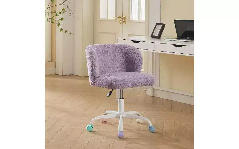 TUYOHW Ergonomic Wide Seat Home Office Desk Chair, Artificial Alpaca Wool Vanity Chair with Wrapping Backrest, Adjustable Swivel Office Chair