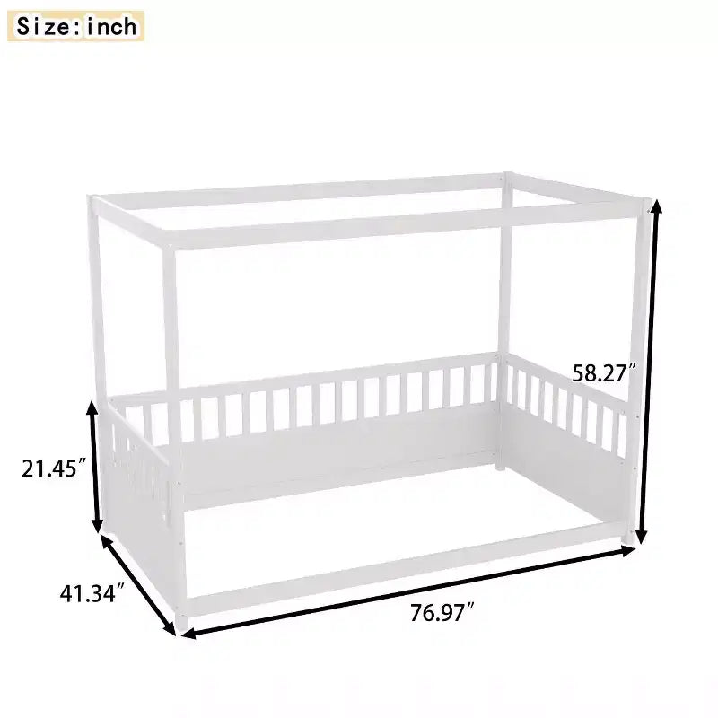 Letto a piattaforma a baldacchino con sponde, legno massello di pino – 148 cm A x 195,5 cm L x 105 cm P, Twin & Full, Bambini