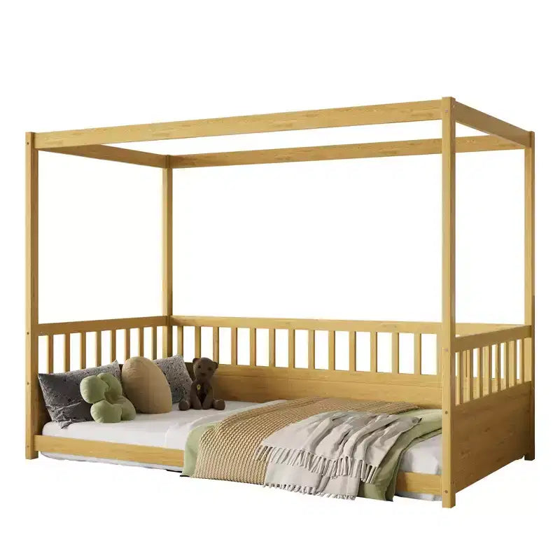 Letto a piattaforma a baldacchino con sponde, legno massello di pino – 148 cm A x 195,5 cm L x 105 cm P, Twin & Full, Bambini