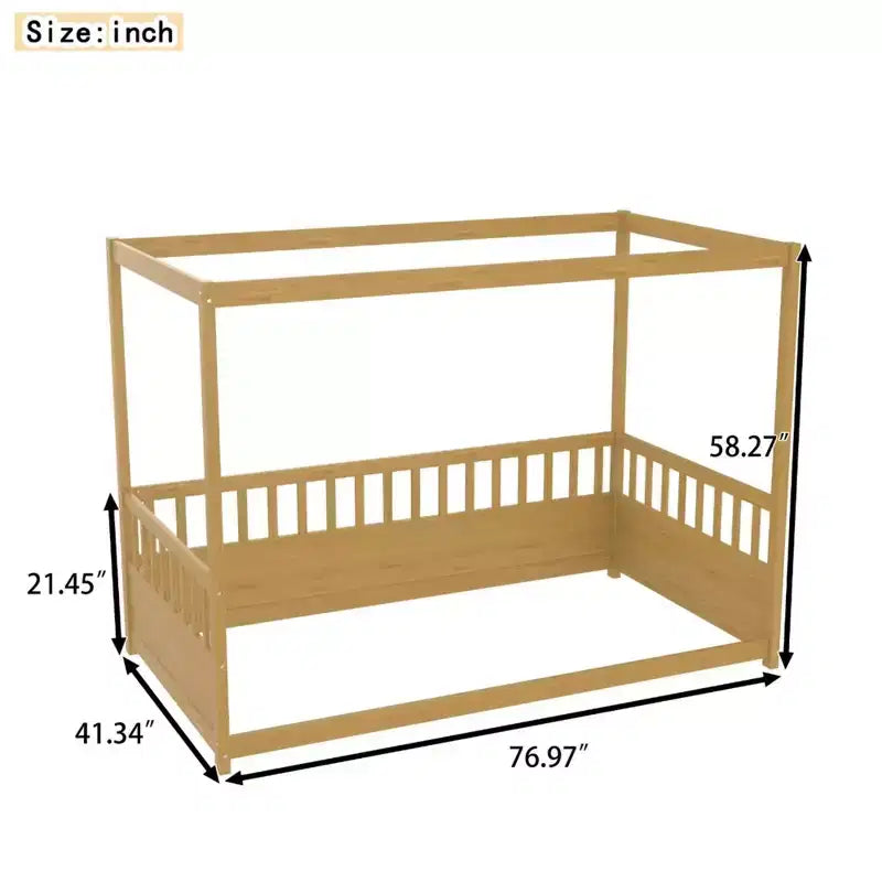 Letto a piattaforma a baldacchino con sponde, legno massello di pino – 148 cm A x 195,5 cm L x 105 cm P, Twin & Full, Bambini