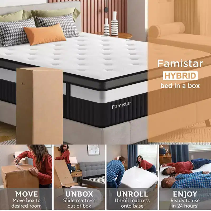 Materasso ibrido matrimoniale da 14 pollici, memory foam in gel e molle insacchettate, rigidità media, certificato CertiPUR-US