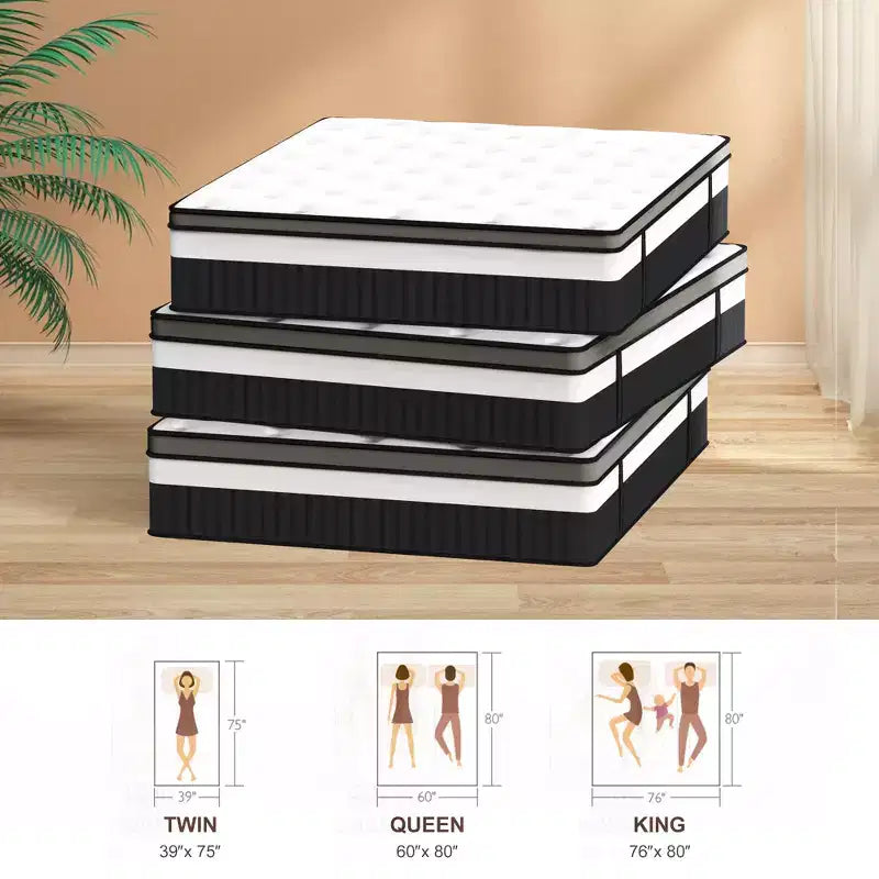 Materasso ibrido matrimoniale da 14 pollici, memory foam in gel e molle insacchettate, rigidità media, certificato CertiPUR-US