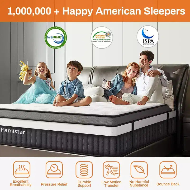 Materasso ibrido matrimoniale da 14 pollici, memory foam in gel e molle insacchettate, rigidità media, certificato CertiPUR-US