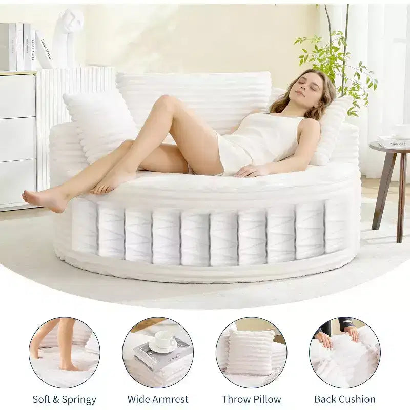 Poltrona da pavimento rotonda oversize in velluto a coste, senza struttura, seduta profonda, chaise longue – Soggiorno, Camera da letto
