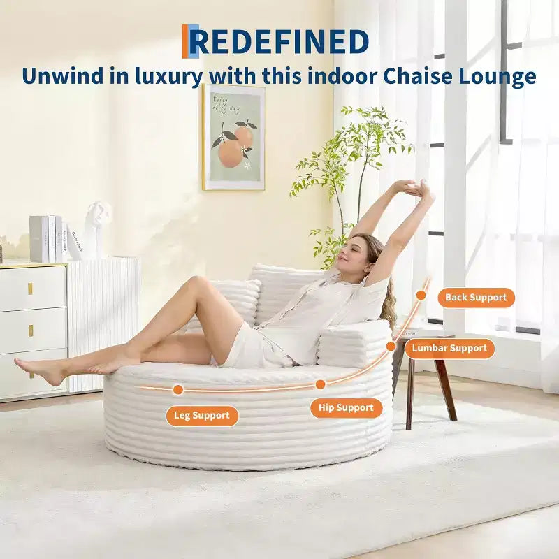 Poltrona da pavimento rotonda oversize in velluto a coste, senza struttura, seduta profonda, chaise longue – Soggiorno, Camera da letto