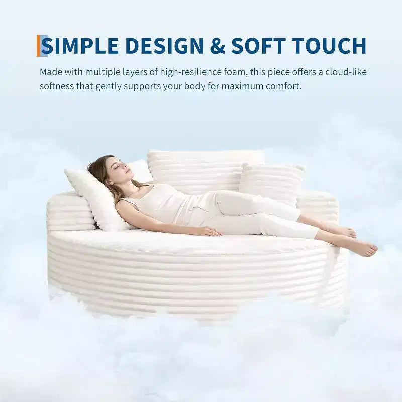 Poltrona da pavimento rotonda oversize in velluto a coste, senza struttura, seduta profonda, chaise longue – Soggiorno, Camera da letto