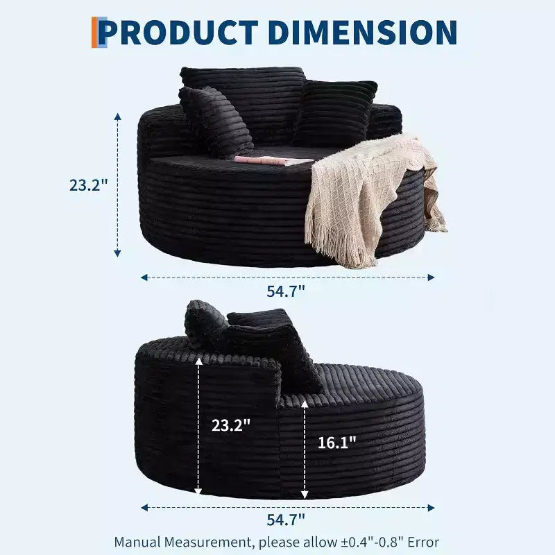 Poltrona da pavimento rotonda oversize in velluto a coste, senza struttura, seduta profonda, chaise longue – Soggiorno, Camera da letto