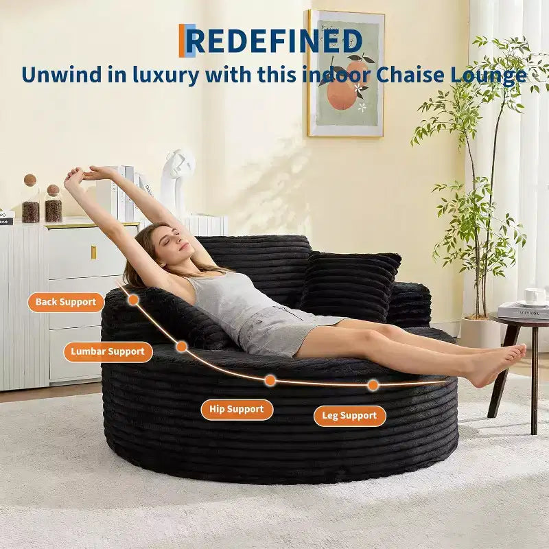 Poltrona da pavimento rotonda oversize in velluto a coste, senza struttura, seduta profonda, chaise longue – Soggiorno, Camera da letto