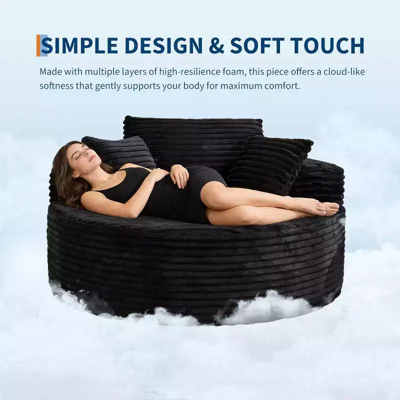 Poltrona da pavimento rotonda oversize in velluto a coste, senza struttura, seduta profonda, chaise longue – Soggiorno, Camera da letto