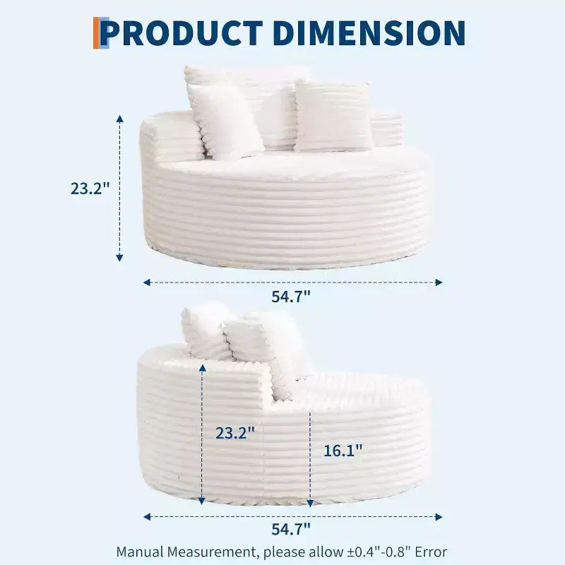 Poltrona da pavimento rotonda oversize in velluto a coste, senza struttura, seduta profonda, chaise longue – Soggiorno, Camera da letto