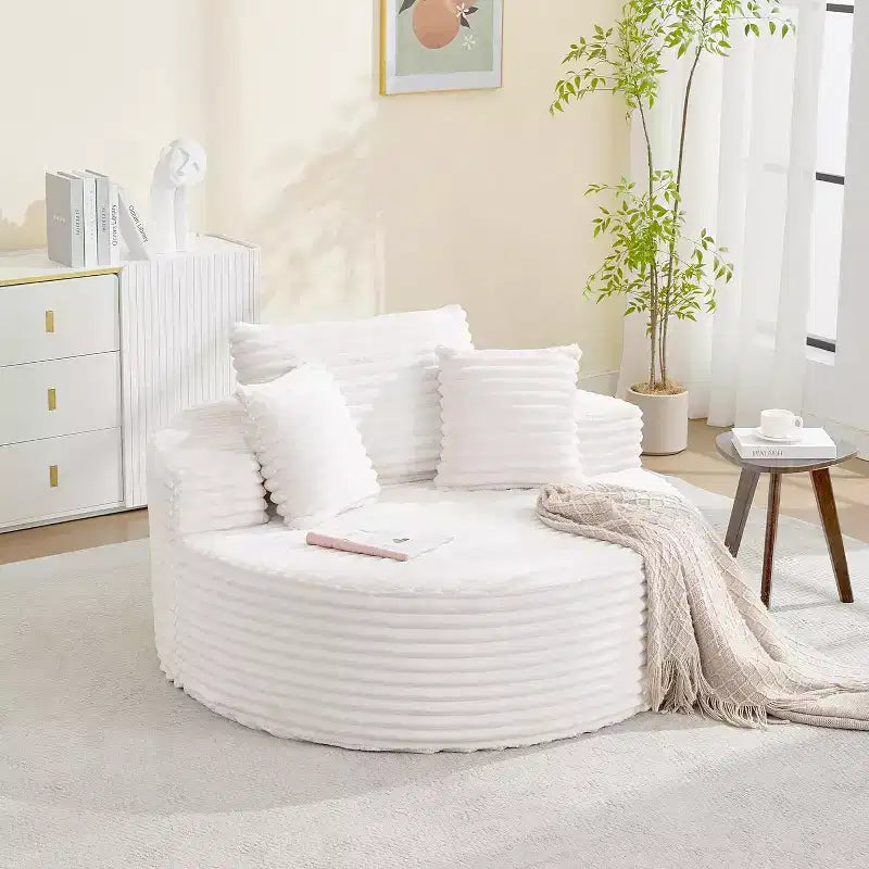 Poltrona da pavimento rotonda oversize in velluto a coste, senza struttura, seduta profonda, chaise longue – Soggiorno, Camera da letto