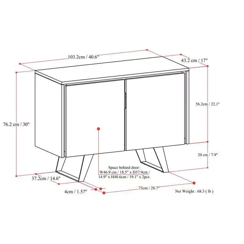 Credenza Buffet in Legno Massello di Acacia da 104 cm, 2 Ante, 4 Ripiani Regolabili – 76 cm H x 103 cm L x 43 cm P, Marrone Carbone Invecchiato