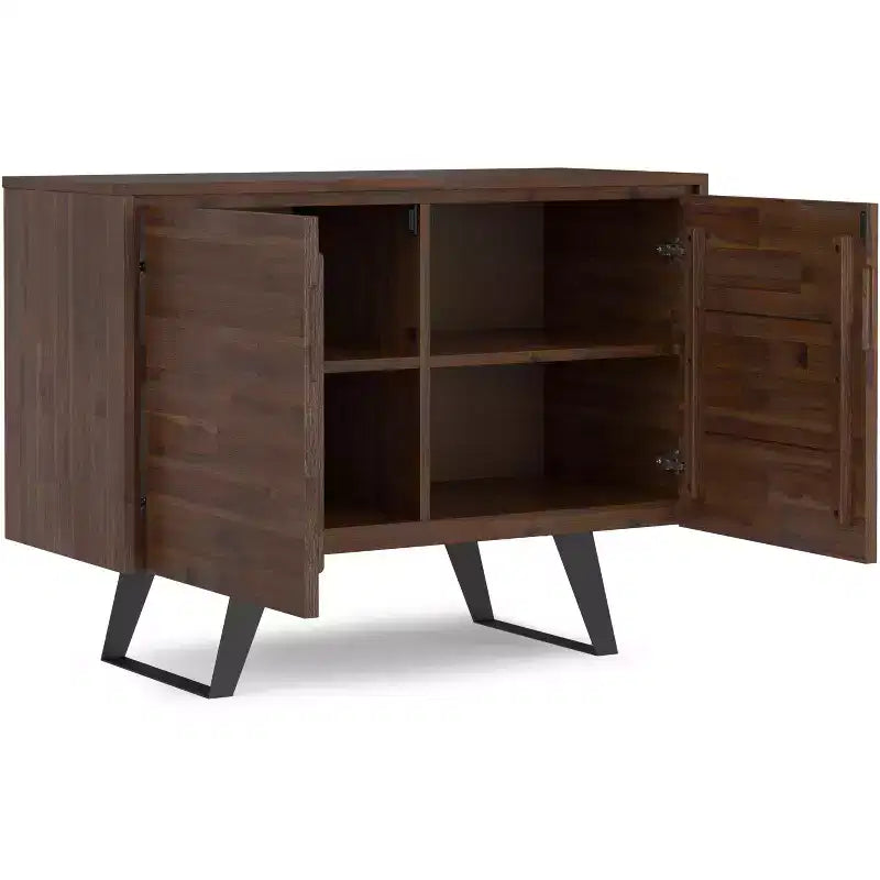 Credenza Buffet in Legno Massello di Acacia da 104 cm, 2 Ante, 4 Ripiani Regolabili – 76 cm H x 103 cm L x 43 cm P, Marrone Carbone Invecchiato