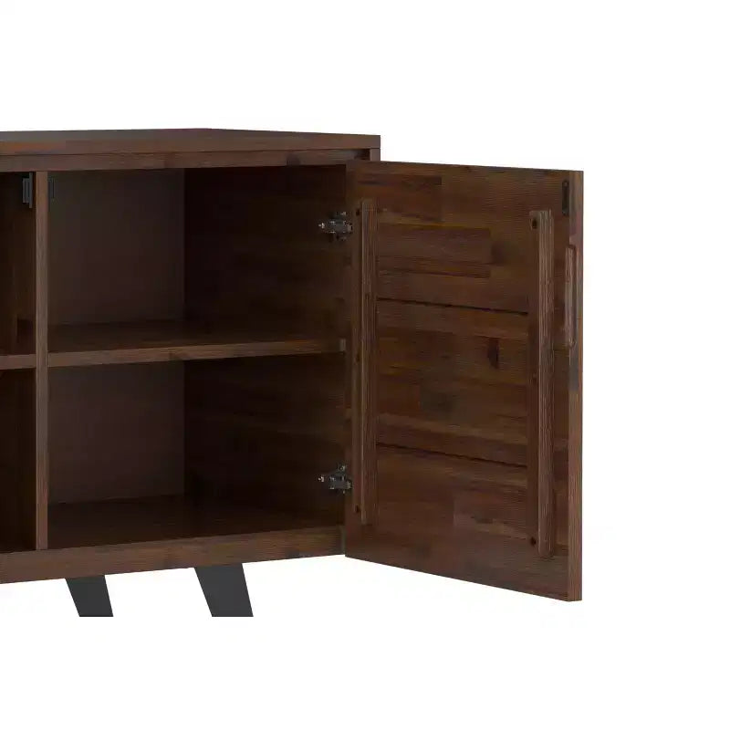 Credenza Buffet in Legno Massello di Acacia da 104 cm, 2 Ante, 4 Ripiani Regolabili – 76 cm H x 103 cm L x 43 cm P, Marrone Carbone Invecchiato