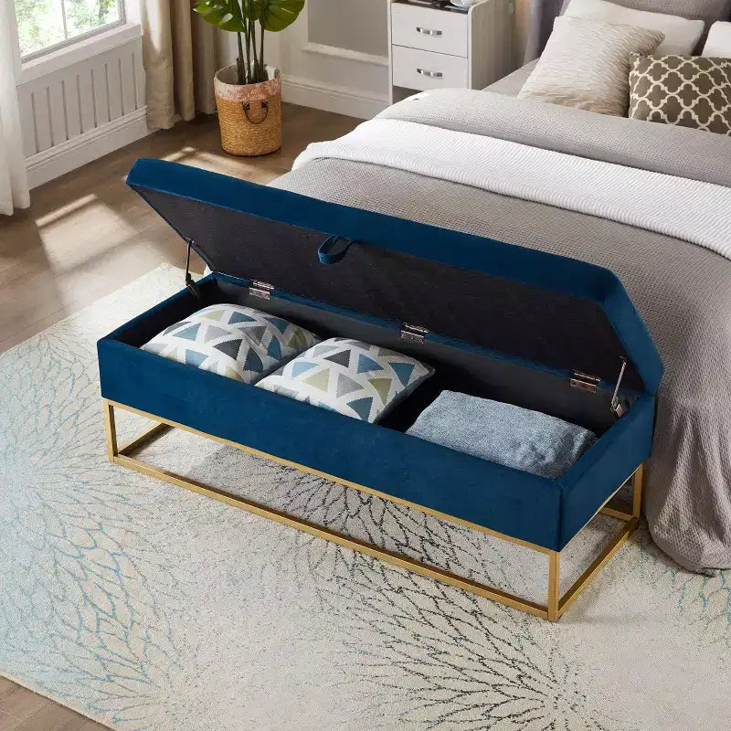 Panca contenitore rivestita da 148,8 cm con base in metallo e capitonné – Ingresso, soggiorno e camera da letto