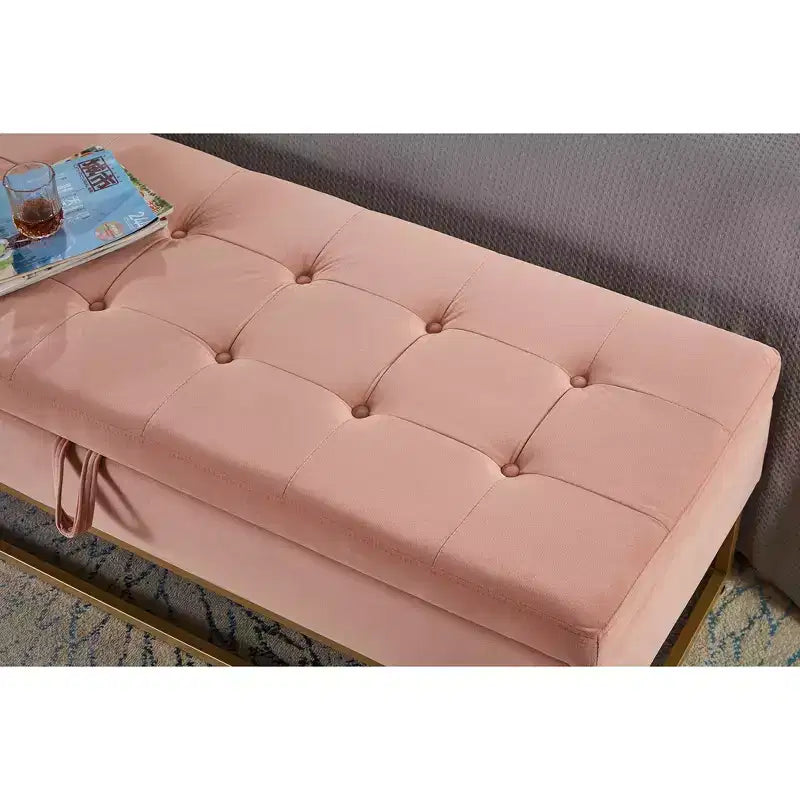 Panca contenitore rivestita da 148,8 cm con base in metallo e capitonné – Ingresso, soggiorno e camera da letto