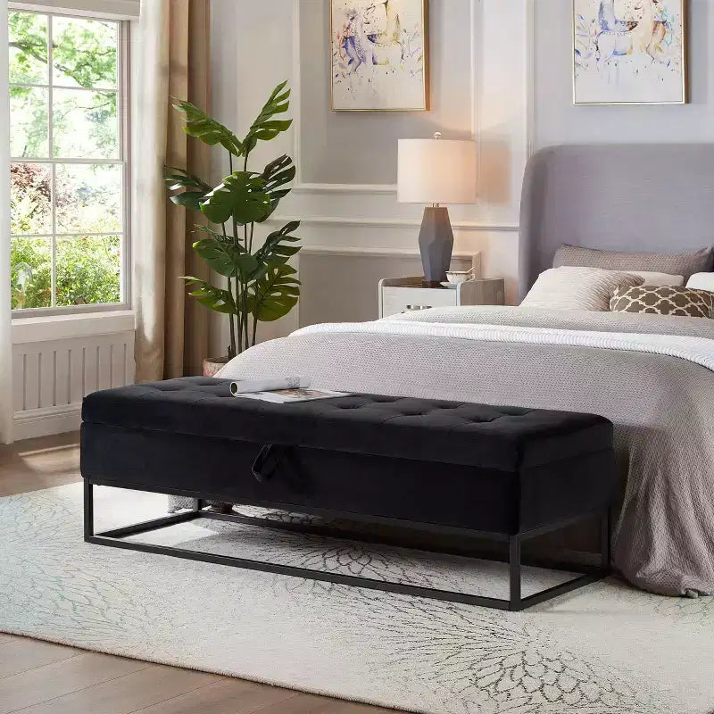Panca contenitore rivestita da 148,8 cm con base in metallo e capitonné – Ingresso, soggiorno e camera da letto