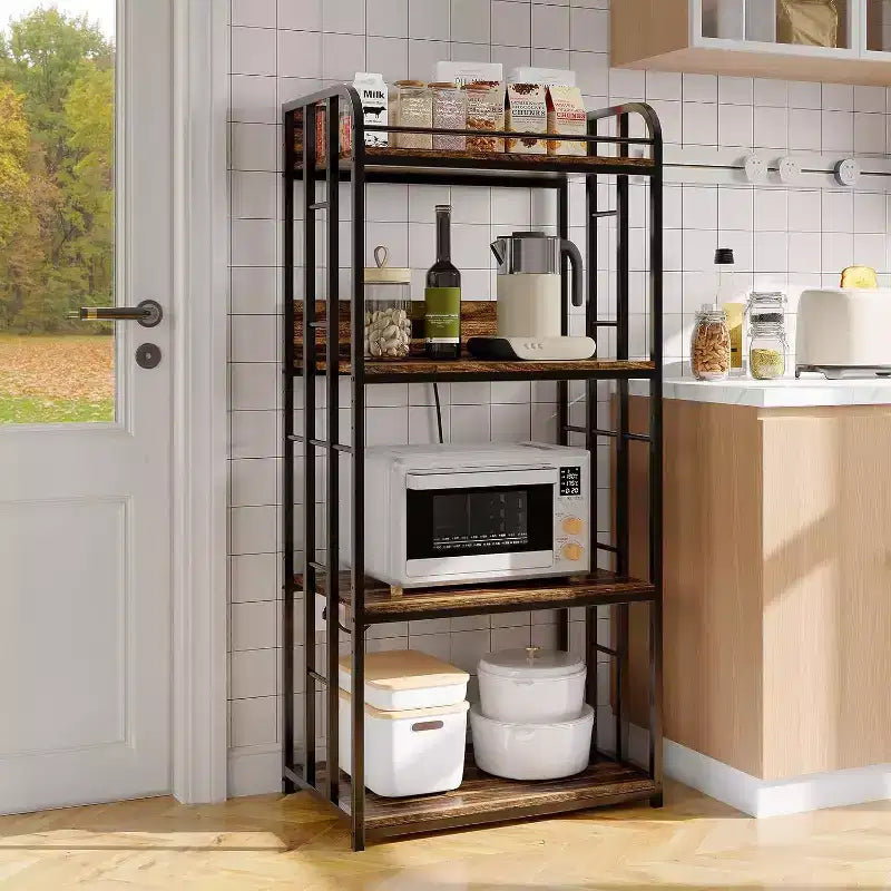 Scaffale da cucina a 4 ripiani con ripiani regolabili, ruote girevoli, presa elettrica opzionale