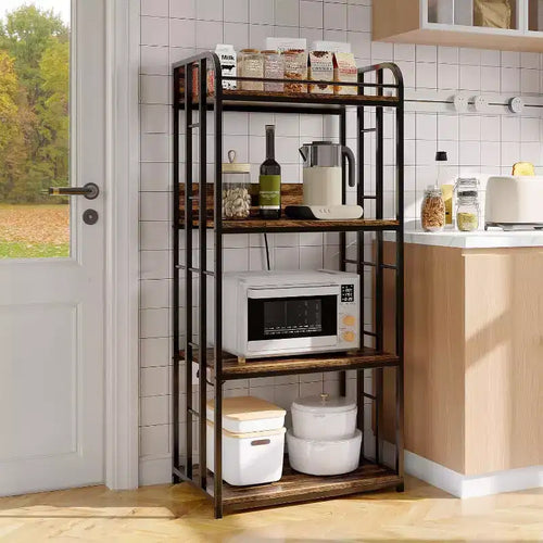 Scaffale da cucina a 4 ripiani con ripiani regolabili, ruote girevoli, presa elettrica opzionale